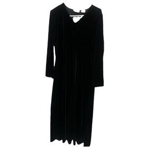 Worthington Woman Black Crushed Velvet V-Neck Dress Size 16 Whimsigoth Maxi